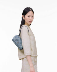 The Quilted Denim Mini Dual Shoulder Bag Light Wash Indigo
