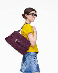 The Suede Dakota Satchel Dark Plum