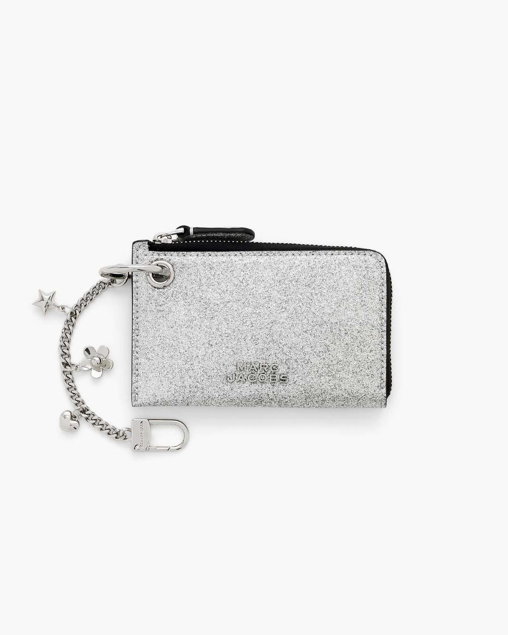The Coated Glitter Everyday Top Zip Charm Wallet Silver