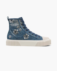 The Sequin Daisy Denim High Top Sneaker Vintage Indigo