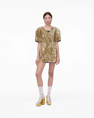 Sequin V-Neck Knit Dress Gold