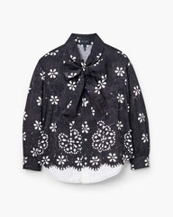 Trompe L'Oeil Eyelet Bow Blouse Black/White