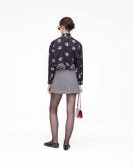 Trompe L'Oeil Eyelet Bow Blouse Black/White