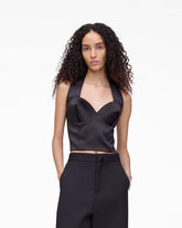 Sculpted Satin Halter Top Black