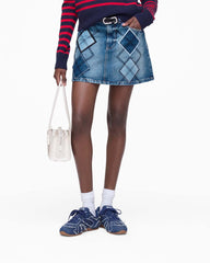 Argyle Patchwork Mini Skirt Bright Indigo