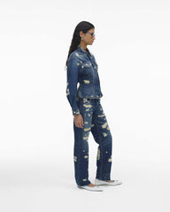 The Rip And Repair Fluted Denim Jacket Punk Indigo