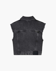 The Crystal Daisy Denim Vest Black