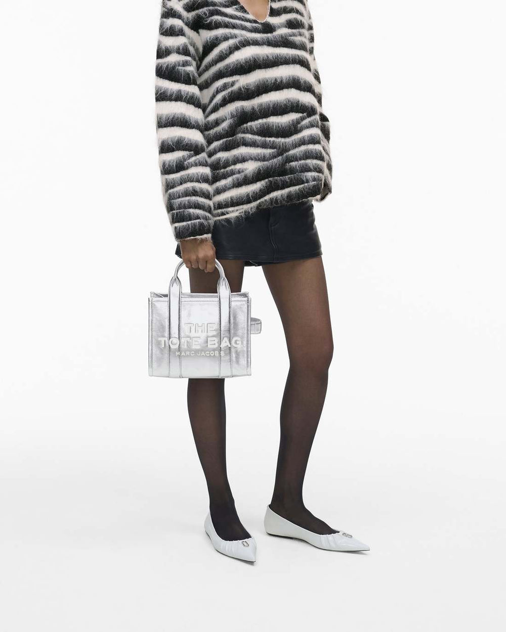 The Metallic Leather Small Tote Bag Metallic Silver