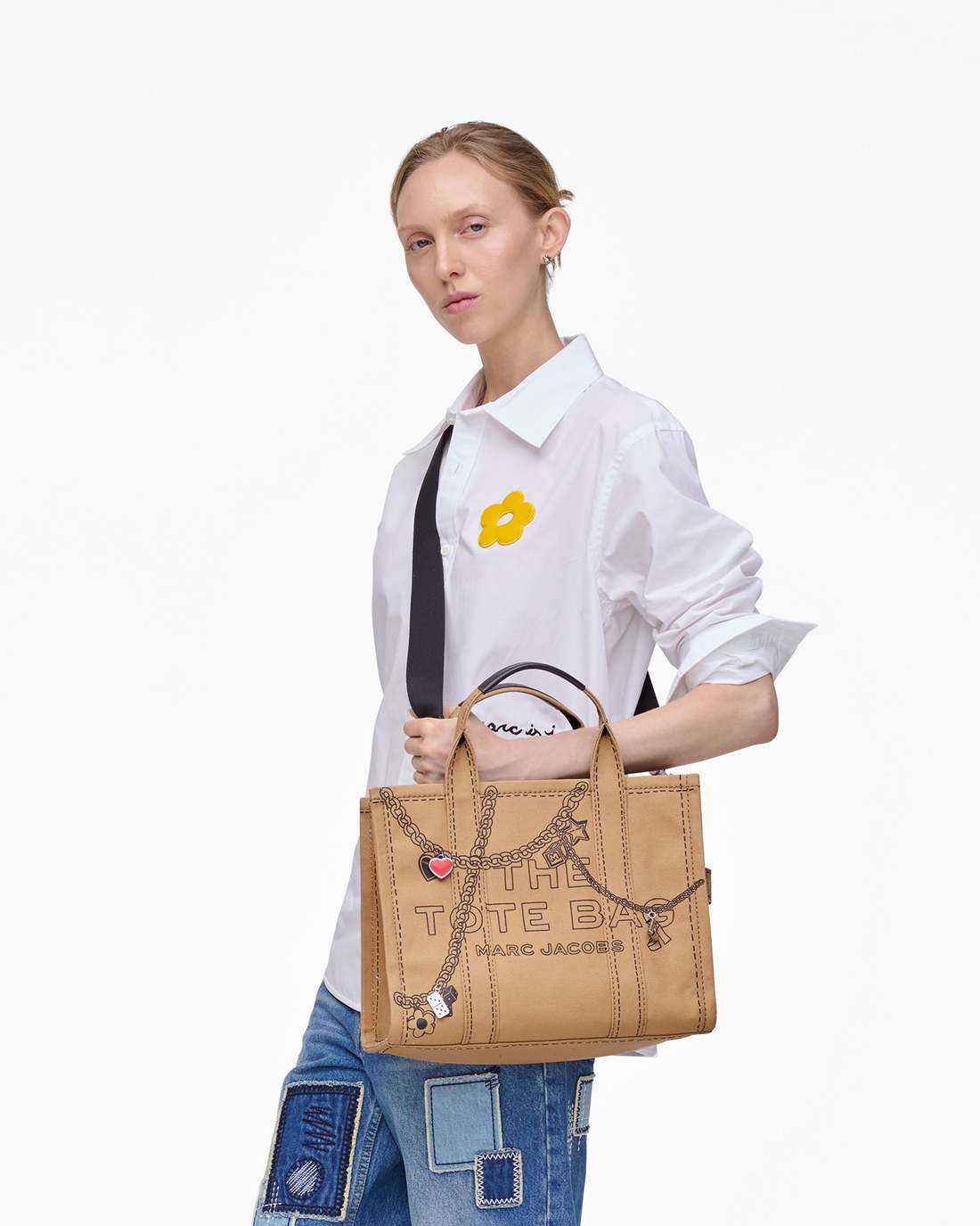The Trompe L'Oeil Charm Canvas Medium Tote Bag Camel Multi