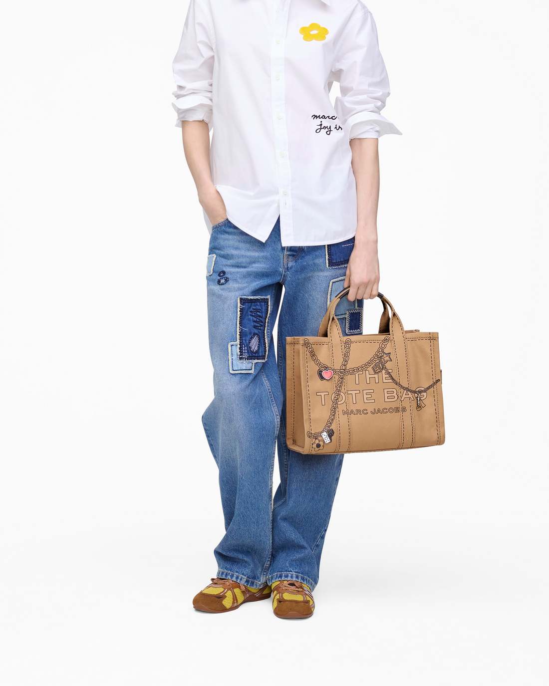 The Trompe L'Oeil Charm Canvas Medium Tote Bag Camel Multi