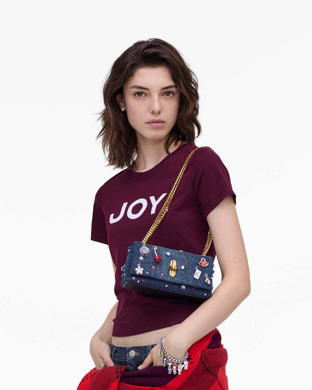 The Trinket Charm Denim Dual Chain Mini Bag Medium Wash Multi