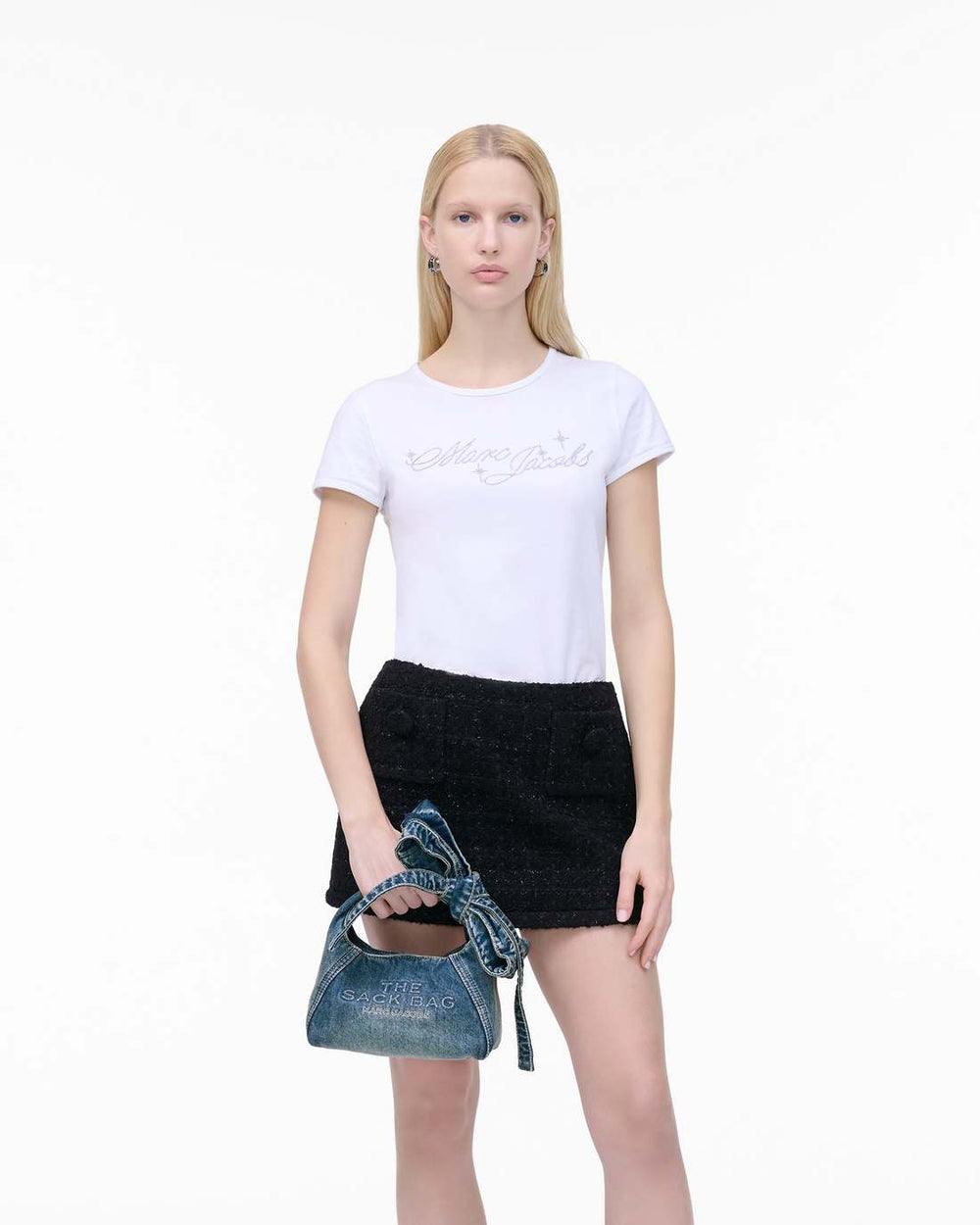 The Bow Denim Mini Sack Bag Medium Wash Indigo