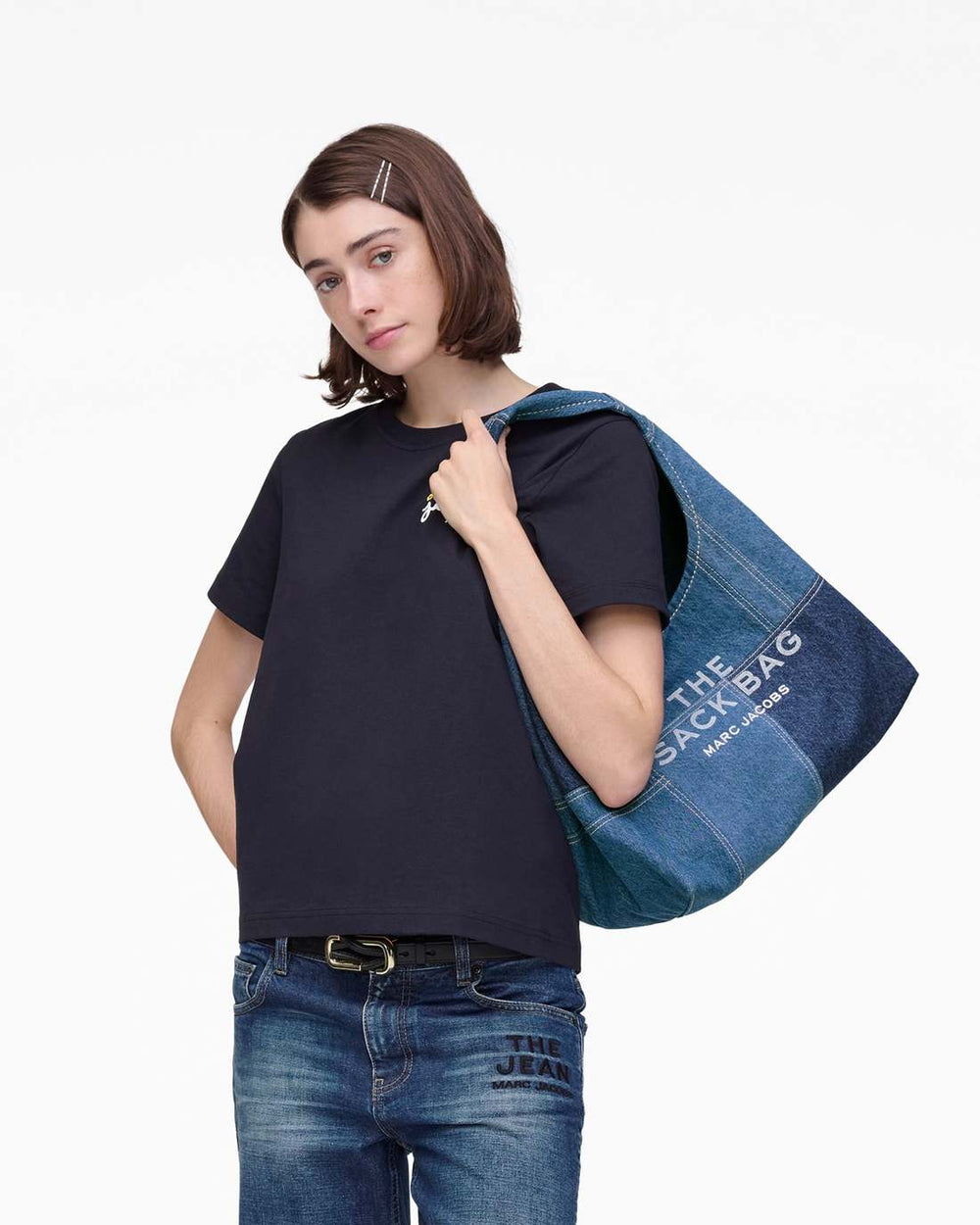 The Patchwork Denim Sack Bag Blue Denim