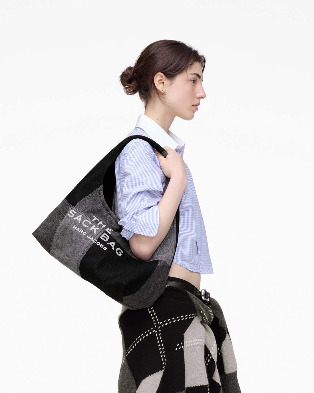 The Patchwork Denim Sack Bag Black Denim