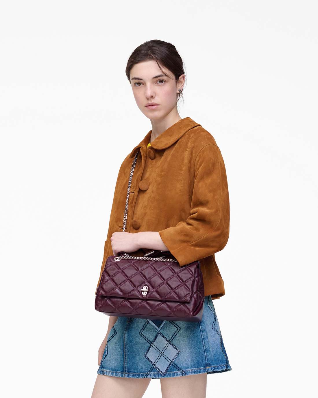 The Quilted Dual Convertible Shoulder Bag Dark Plum