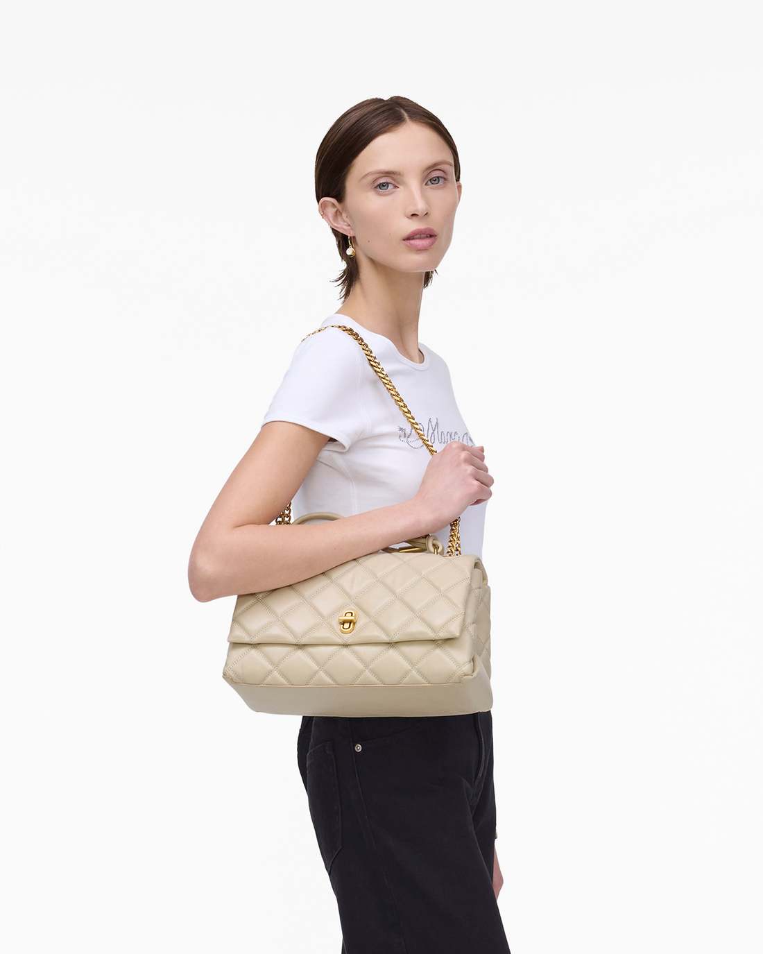 The Quilted Dual Convertible Shoulder Bag Cloud White