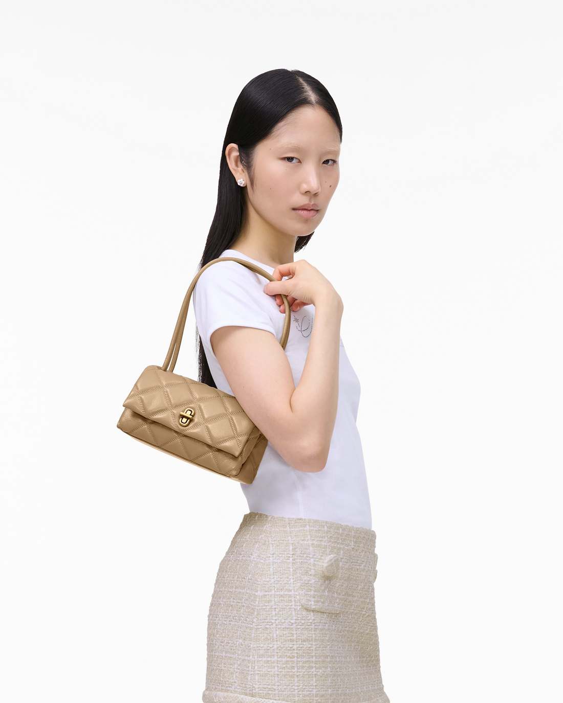 The Quilted Mini Dual Shoulder Bag Camel