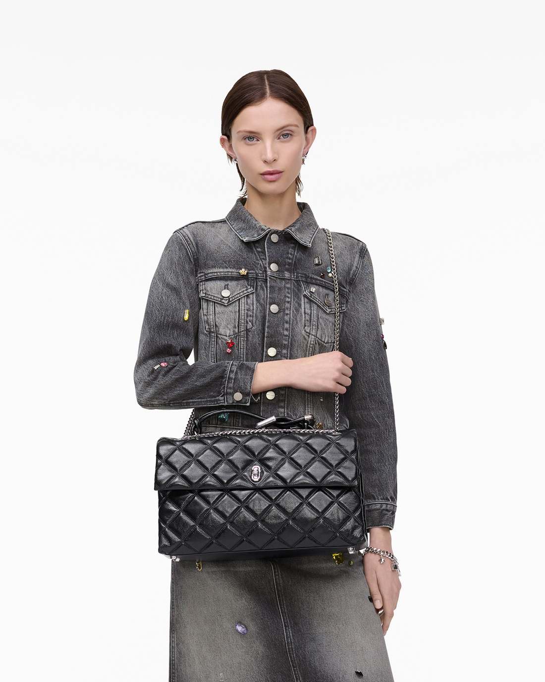 The Quilted XL Dual Convertible Shoulder Bag Black