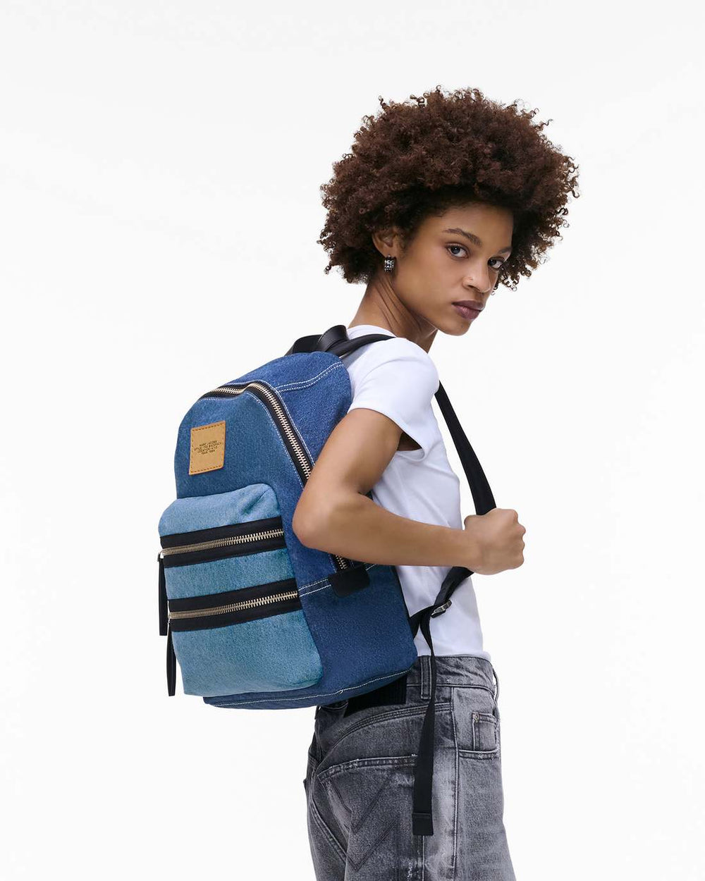 The Biker Colorblock Denim Large Backpack Indigo Multi