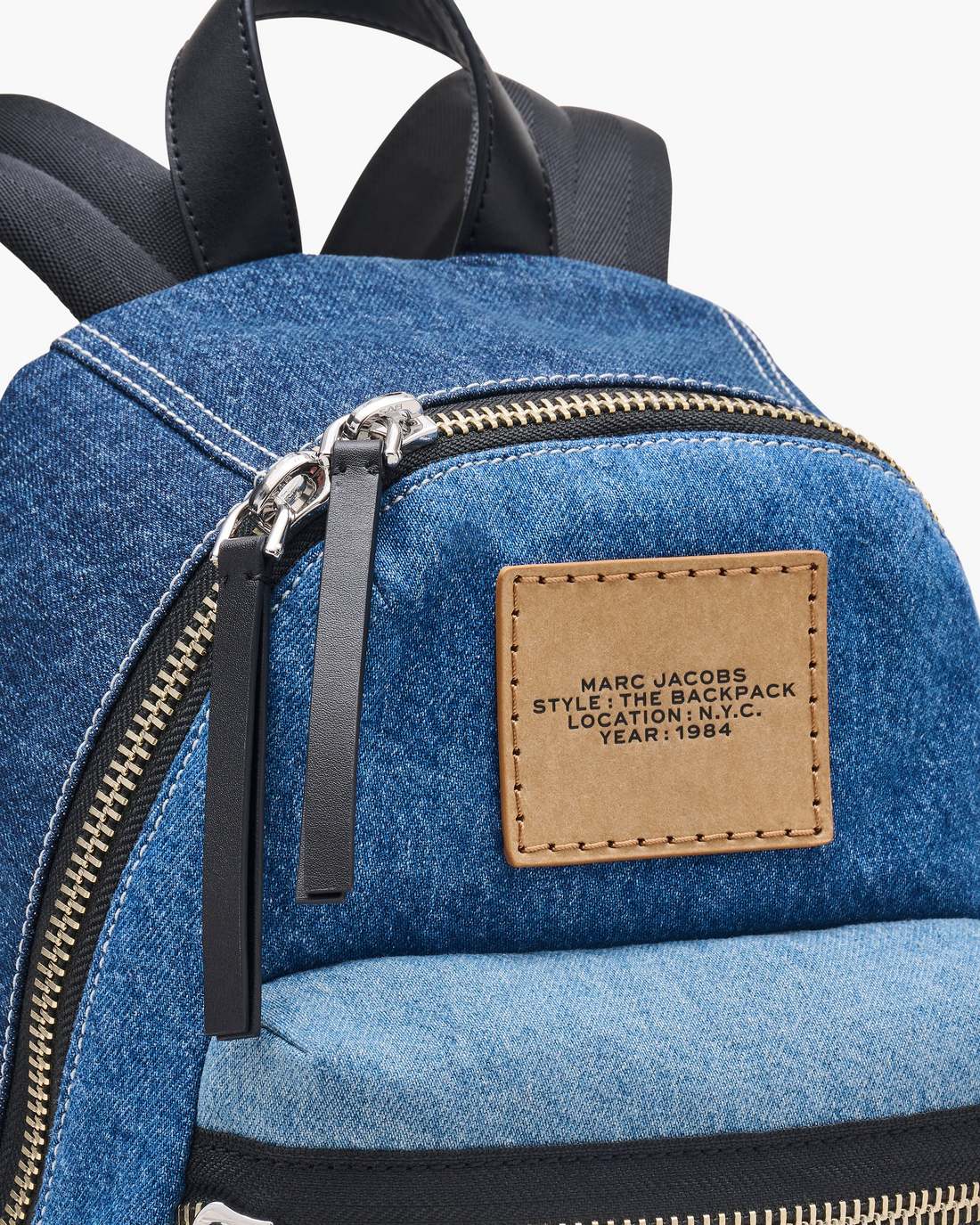 The Biker Colorblock Denim Medium Backpack Indigo Multi