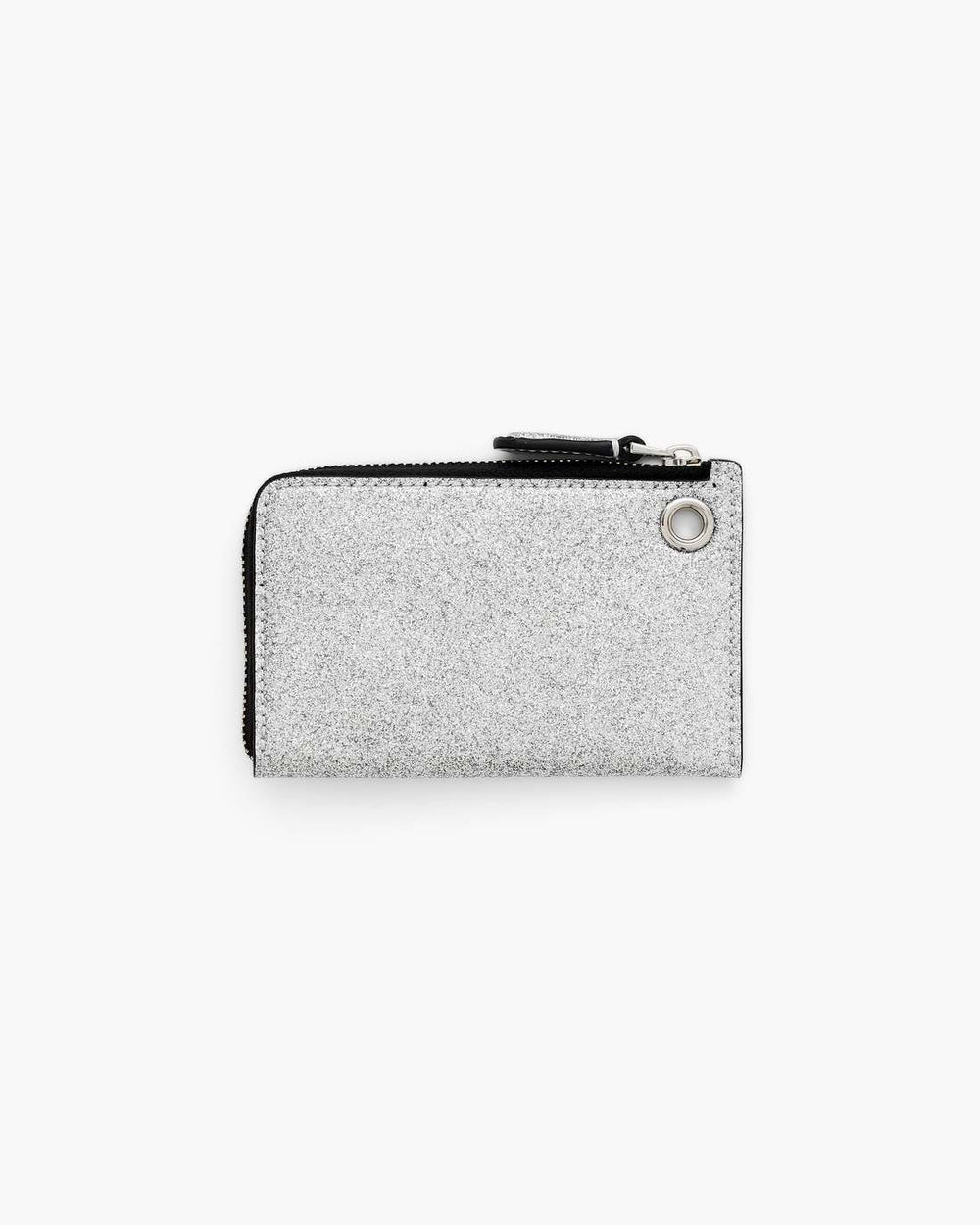 The Coated Glitter Everyday Top Zip Charm Wallet Silver
