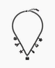 Mini Icon Pave Charm Necklace Black/Black Crystal