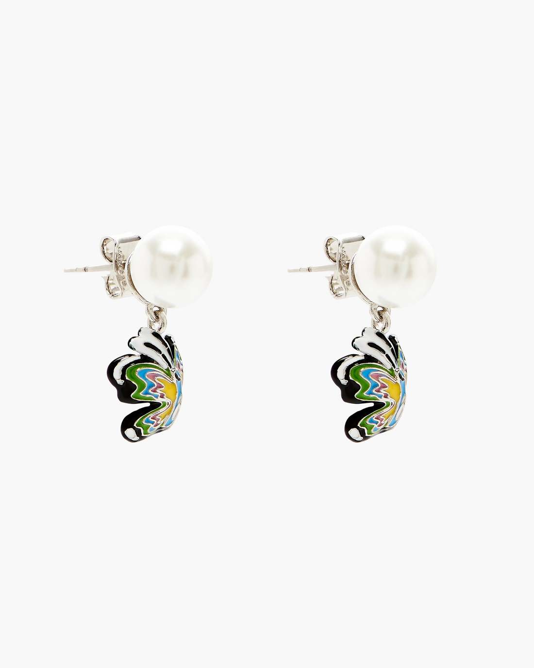 Hattie Stewart X Marc Jacobs Butterfly Pearl Earrings Silver/Multi