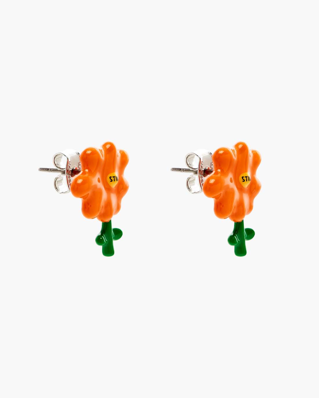 David Shrigley X Marc Jacobs Joy Flower Stud Earrings Silver/Orange