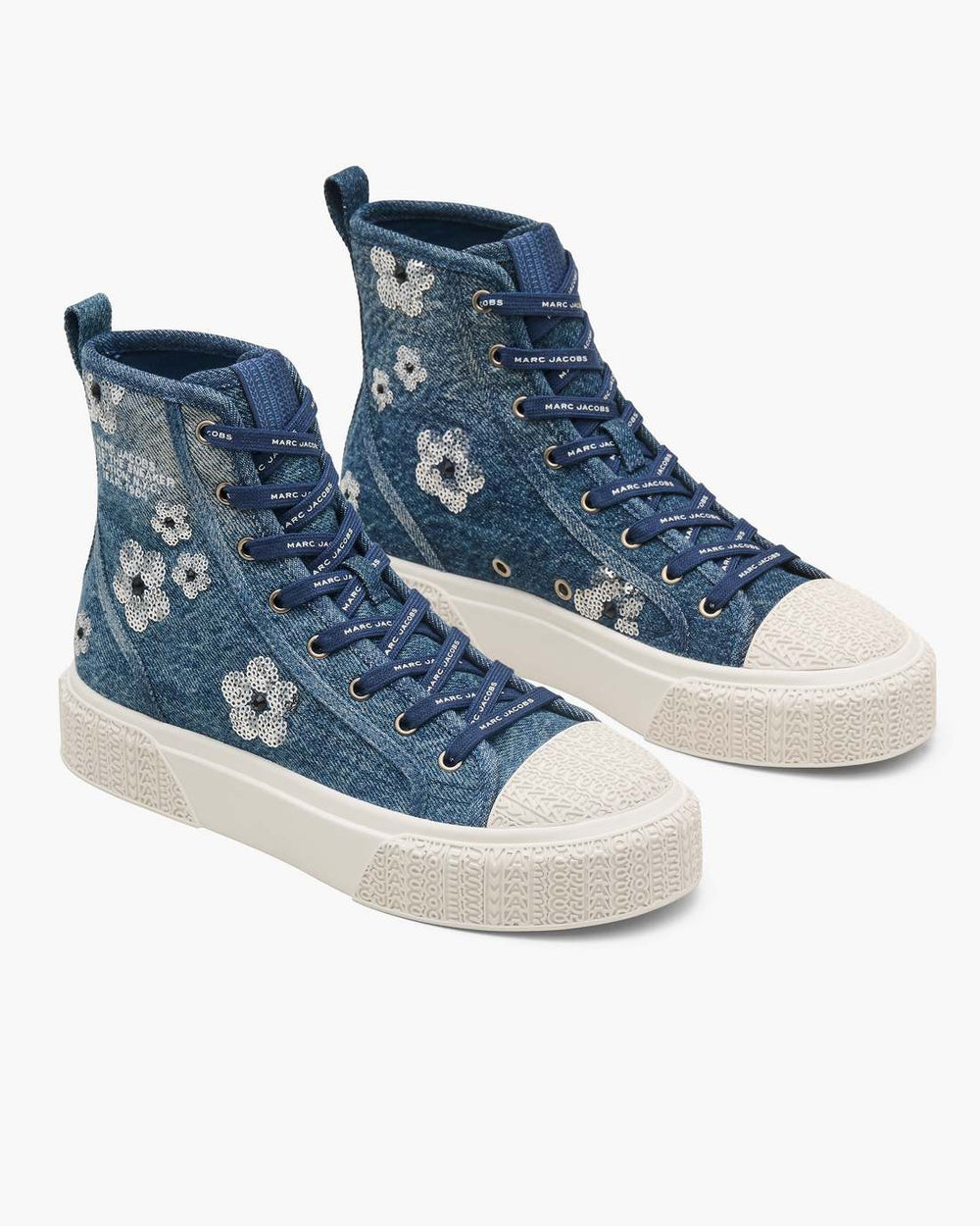 The Sequin Daisy Denim High Top Sneaker Vintage Indigo