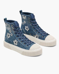 The Sequin Daisy Denim High Top Sneaker Vintage Indigo