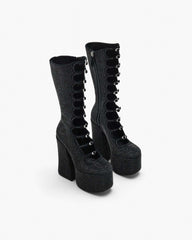The Rhinestone Kiki Knee-High Boot Black/Black