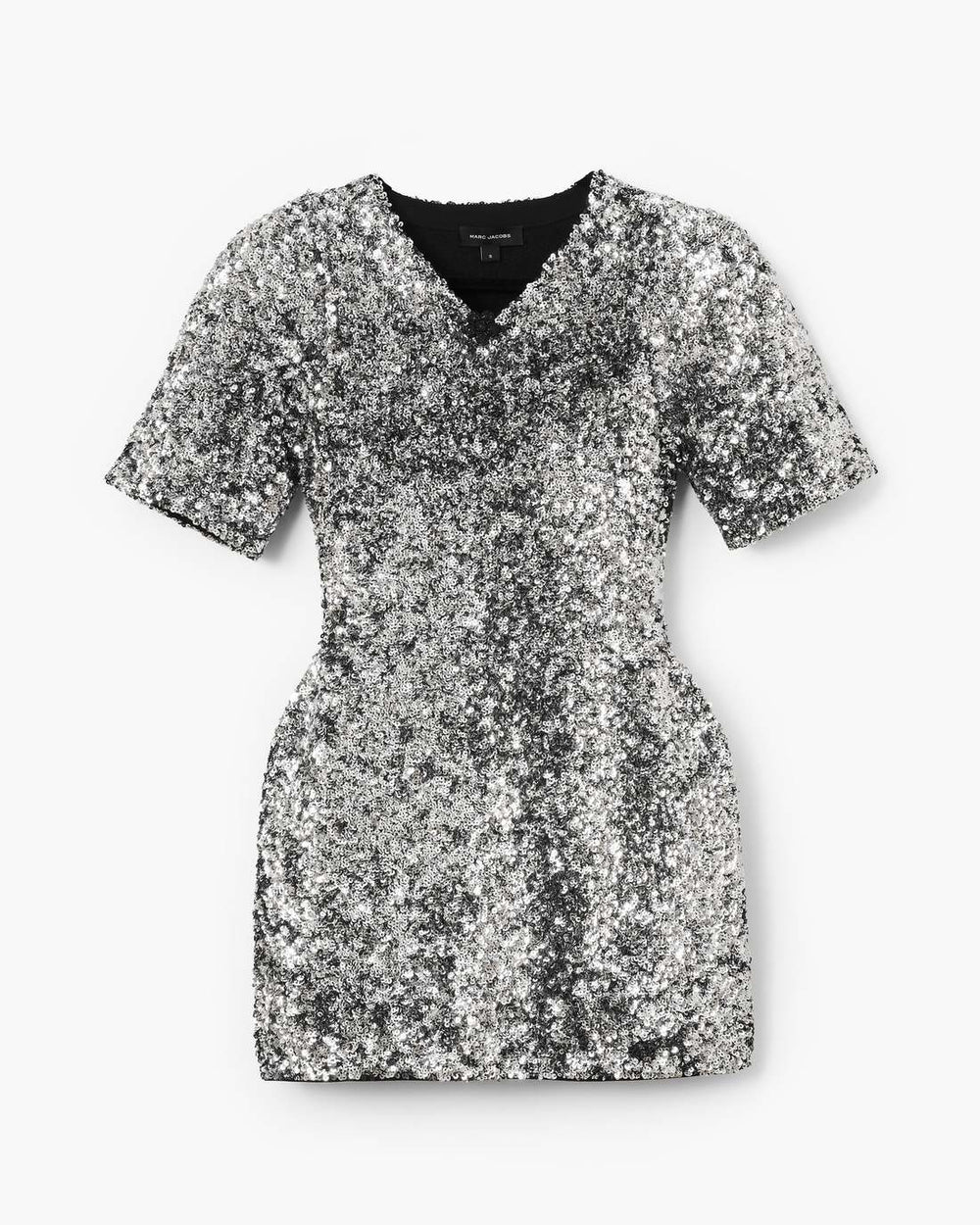Sequin V-Neck Knit Dress Silver