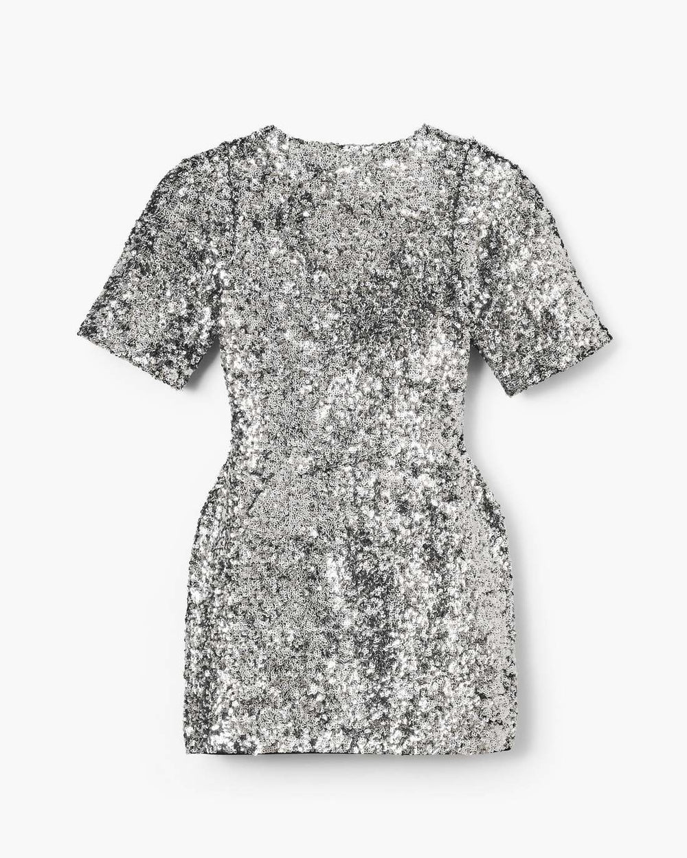 Sequin V-Neck Knit Dress Silver