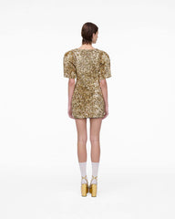 Sequin V-Neck Knit Dress Gold