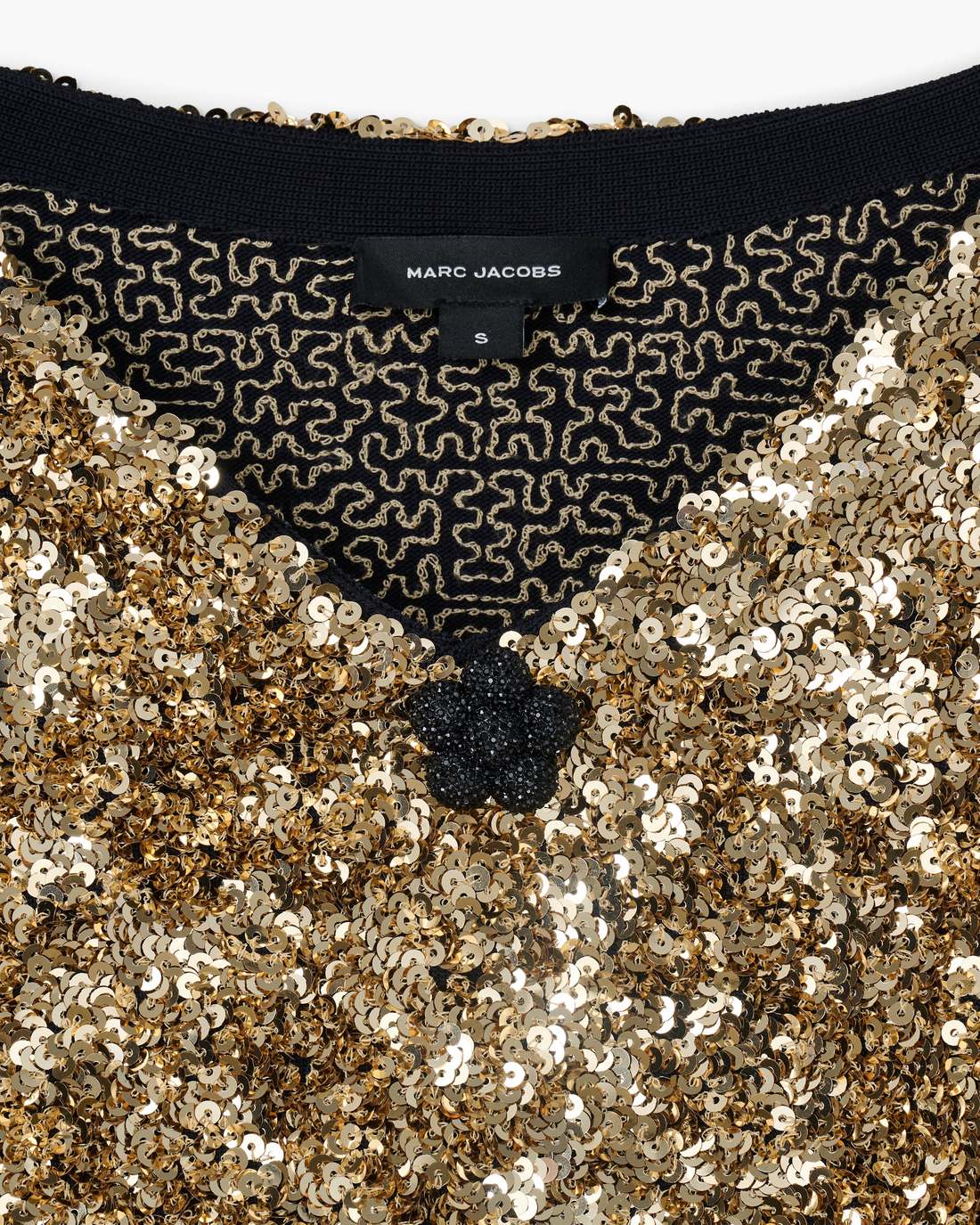 Sequin V-Neck Knit Dress Gold