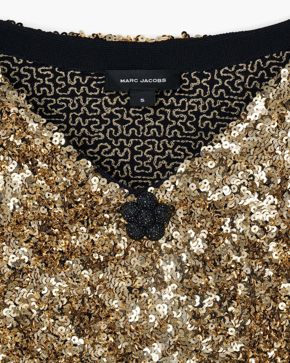 Sequin V-Neck Knit Dress Gold