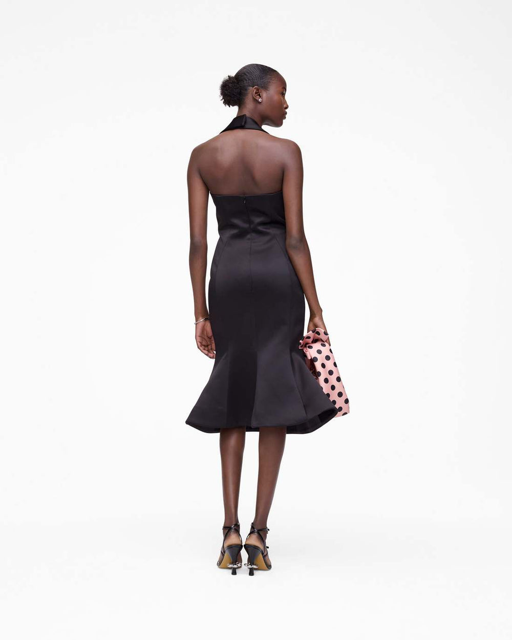 Sculpted Satin Halter Dress Black