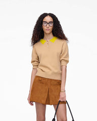 Trompe L'Oeil Knit Polo Camel