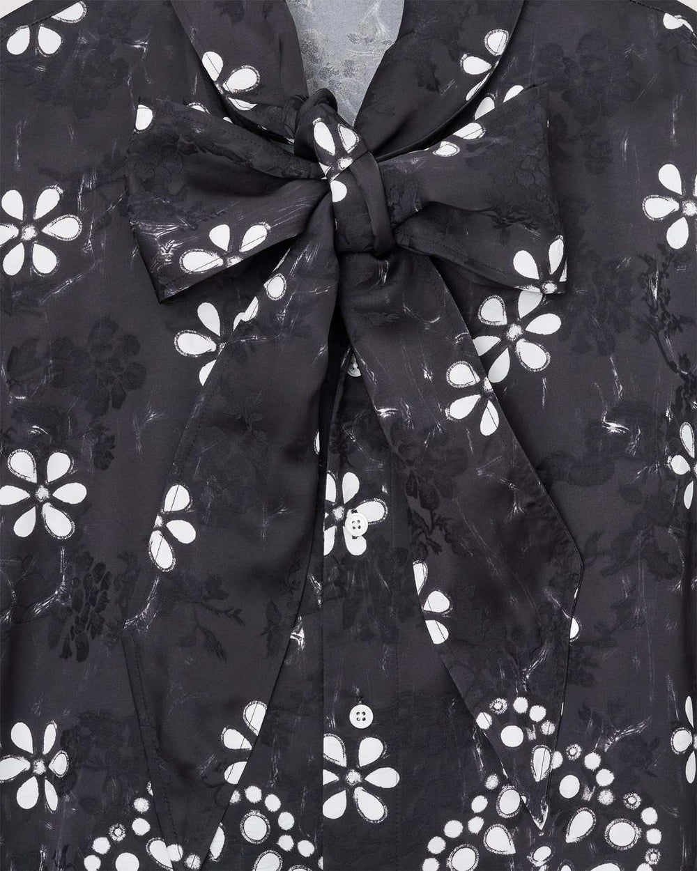 Trompe L'Oeil Eyelet Bow Blouse Black/White