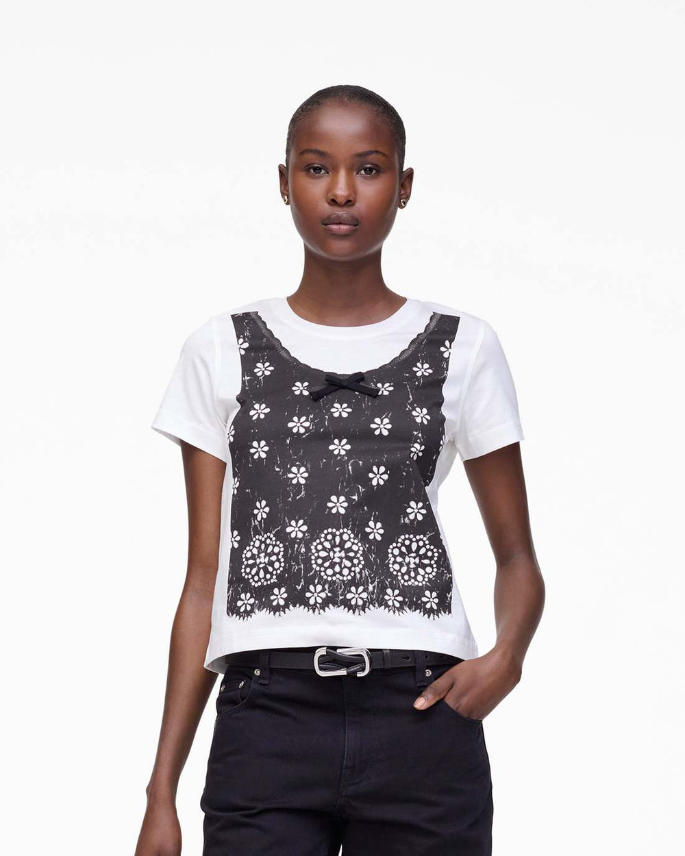 Trompe L'Oeil Eyelet Slim Tee White Multi
