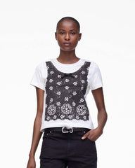 Trompe L'Oeil Eyelet Slim Tee White Multi