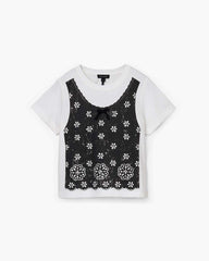 Trompe L'Oeil Eyelet Slim Tee White Multi