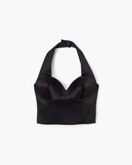 Sculpted Satin Halter Top Black
