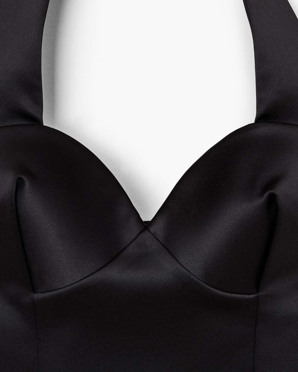 Sculpted Satin Halter Top Black