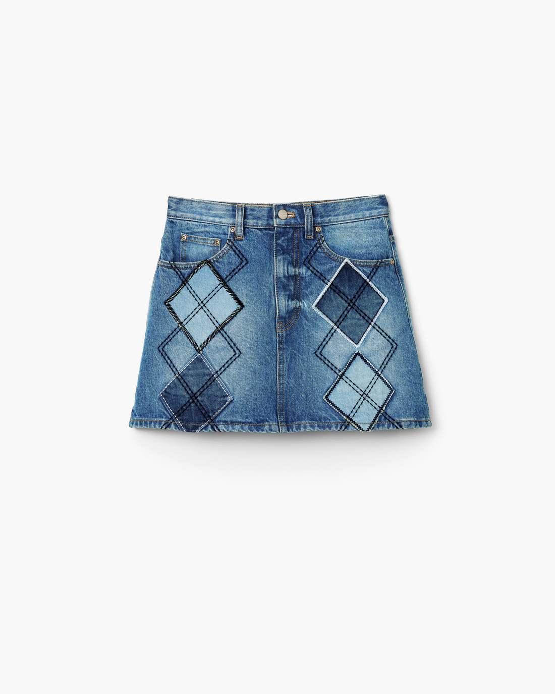Argyle Patchwork Mini Skirt Bright Indigo