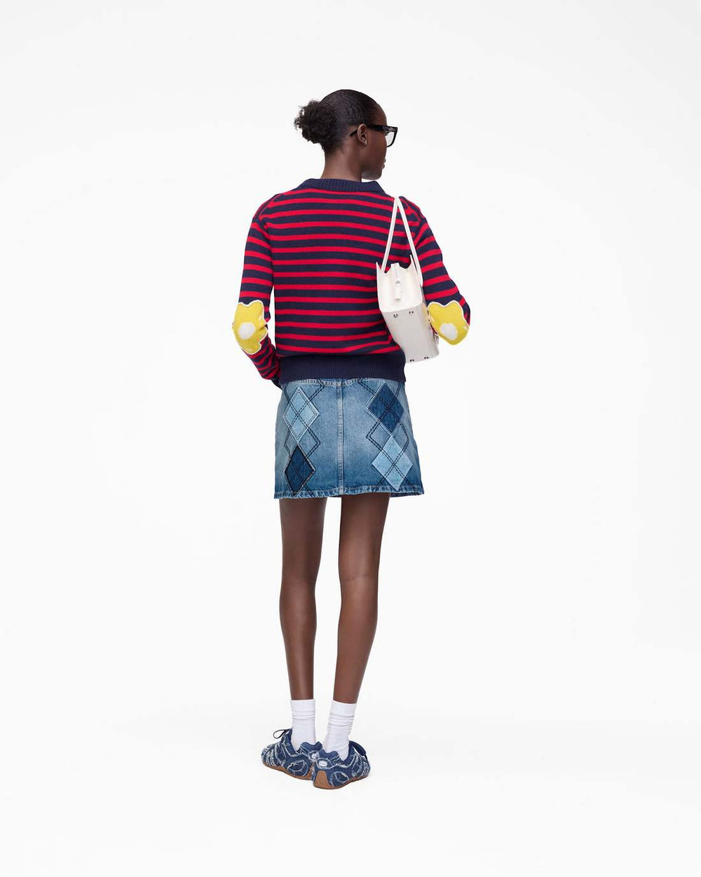 Argyle Patchwork Mini Skirt Bright Indigo