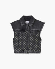 The Crystal Daisy Denim Vest Black