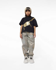 The Metallic Jumbled Logo Jeans Gold